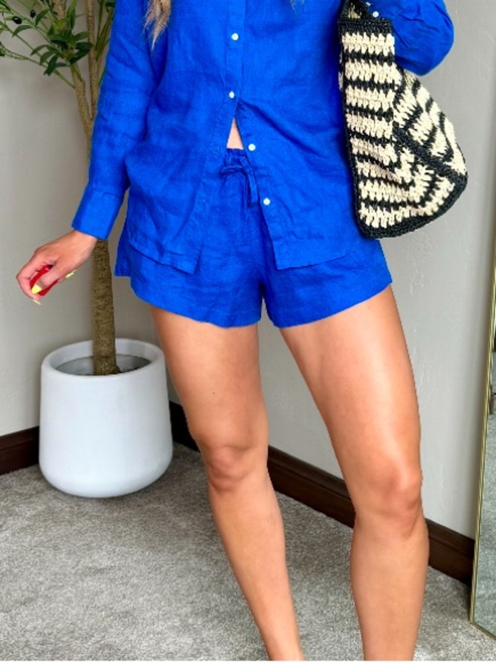 SPANX Electric Blue Women's Drawstring Linen-Blend Athletic Shorts